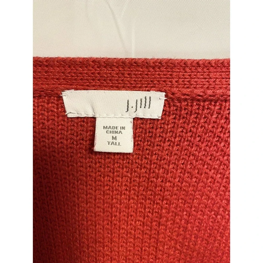 J. Jill Womens 1/2 Zip V-neck Cardigan‎ Jacket Cotton Blend Red Size Medium Tall